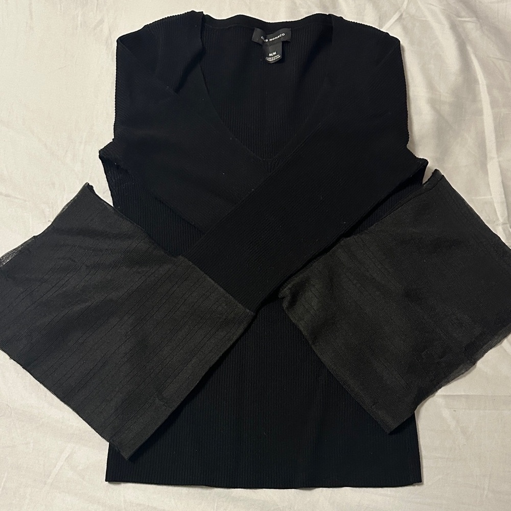 Like new condition Club Monaco Black V-Neck Sweater with Flared Sleeve Panels M